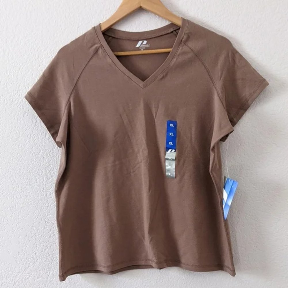 Prospirit Short Sleeve V-neck Shirt, Brown, XL